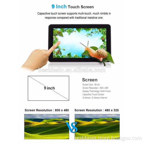 A9 9" inch 3g RAM 512MB Hard Disk 8GB Nand Flash Build-in Camera Front 0.3 Mega & Rear 2.0 Mega Android 4.4 Support Flash 11.0